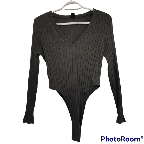 SHEIN Plus Rib-knit Tee Bodysuit - Picture 2 of 4